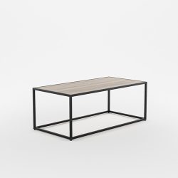 "Linear Coffee table : top melamine laminated 25mm P.V.C edged, and metal leg   
Unit Size :120x60x45 cm."