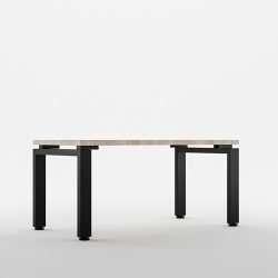 "Coffee table : top melamine laminated 25 mm P.V.C edged,  metal legs.   
Unit Size :100X50X50 cm."