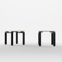 "Coffee table : top melamine laminated 25 mm P.V.C edged,  metal legs.   
Unit Size :50X50X50 cm."