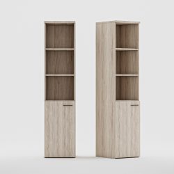 Half closed wooden door + half open shelves cabinet ,top melamine laminated 25mm PVC edged,doors , sides & shelves melamine paper 18mm.
Unit size:45x47x198cm.